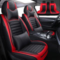 Leather Car Seat Covers for Volkswagen Golf Alltrack 2017-2019,Car Seat Covers Full Set,Seat Covers with Safety,Waterproof Seat Cover Compatible Airbag(5pcs Black&Red Bars Luxury)