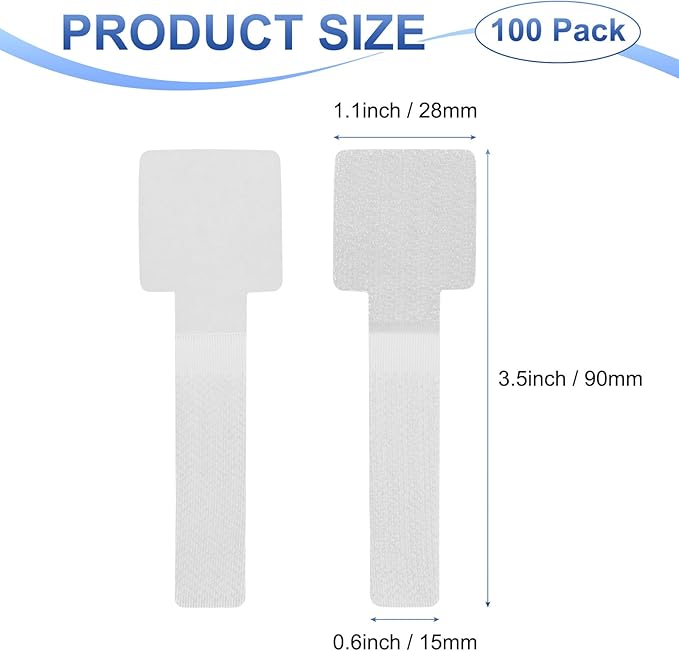 100-Pack Hook and Loop Cable Ties, 3.5 x 1.1 Inch Adjustable Self-Adhesive Cord Organizer for Desk/Home/Wall/Office Essentials, Cable Management Under Desk [White]