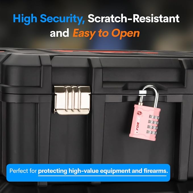 FORGE 4 Digit 17067 TSA Approved Combination Lock, Great for Tool Box and Case Lock, Combination Padlock for Travel, Pink 1 Lock.