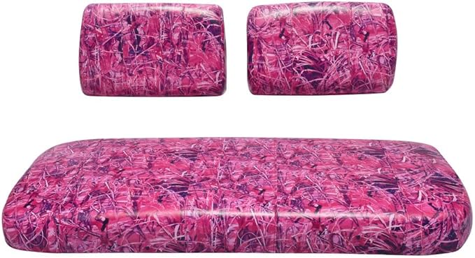 Seat Cover Replacement for Yamaha G-2/G-9 Golf Cart - Front Bench Seat - Premium Marine Vinyl -5 Panel Stitching - Staple On Installation - Two-Tone Golf Cart Seat Covers (Pink Camo)