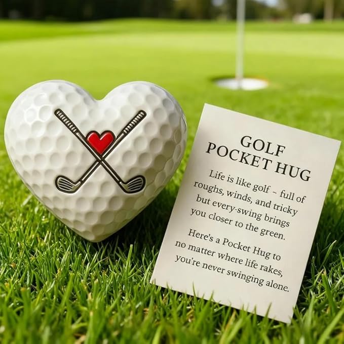 Golf Pocket Hug,Heart - Shaped Golf Ball Decor with Inspirational Card,Motivational Golf Ball Marker, Golf Gift for Men Women Golfers (3pcs)