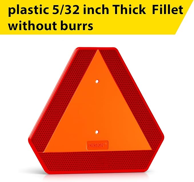 Slow Moving Vehicle Sign, Plastic DOT Slow Moving Vehicle Triangle Signs, SMV Sign 14"x16"x0.16"/5mm Thick Diamond Grade Reflective Up to 7 Years Outdoor for Golf Cart Accessories, Tractor, Utv,