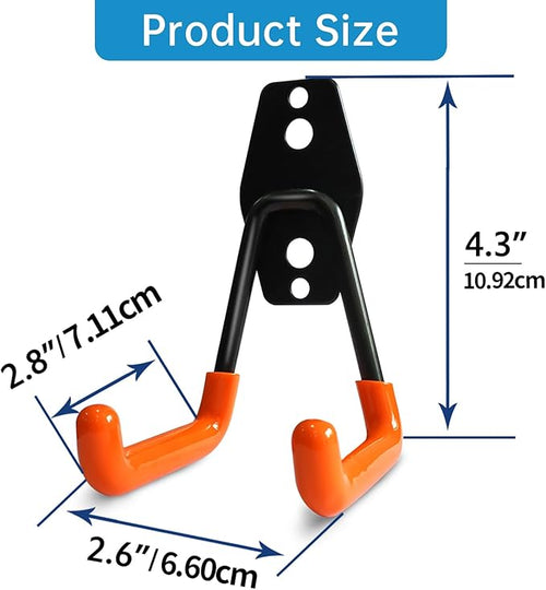 2 Pack Garage Storage Utility Hooks，Garage Garden Tool Organizer，Steel Wall Mount Hooks, Garden Small U Hooks (Orange)