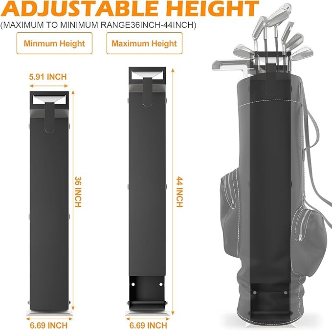 Tour-Grade Wall Mount Golf Bag Holder - Forged Wall Mounted Golf Bag Storage Rack, Premium Sleek Design for Garage/Man Cave