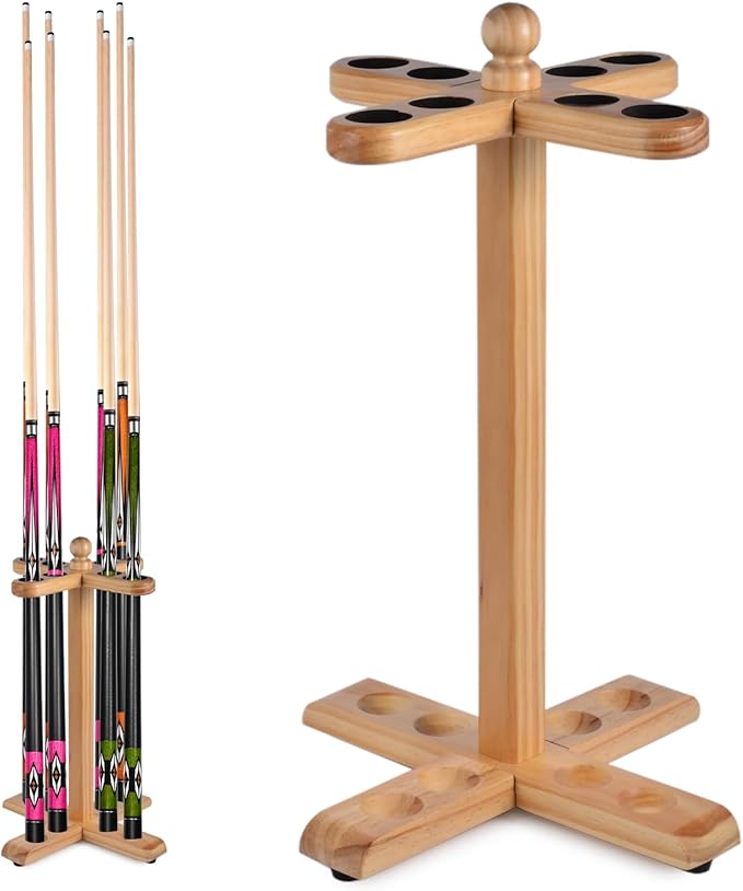 Pool Stick Holder Golf Club Rack Floor Stand Cue Holder, Wooden Independent Golf Storage Billiard Cues Rack, Hold 8 Cues or Golf Clubs, Easy Assembly for Billiards Room Club Billiard Cue Racks