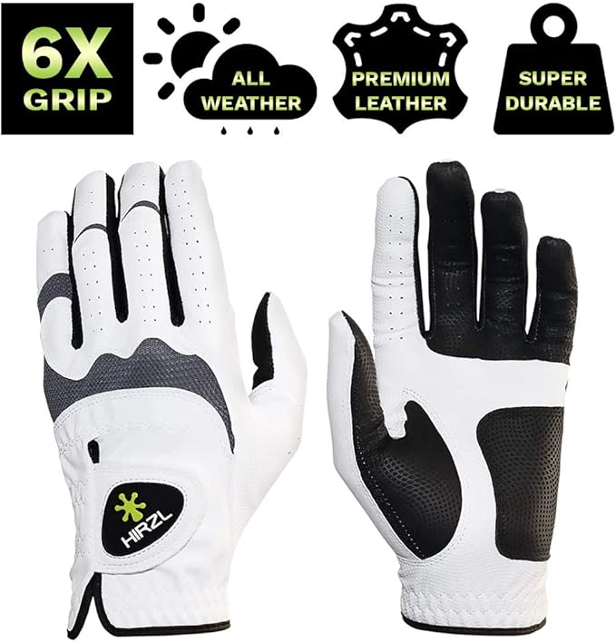 HIRZL Trust Hybrid Golf Glove– All Weather Mens Golf Glove (White/Black) | Nylon, Kangaroo Leather, Polyester | Ultimate Grip (Wet or Dry), Ergonomic Fit, Breathable, Sweat Free, Water Repellent