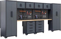 Garage Storage Cabinet System - 2×7-Pc Workshop Set w/Steel Cabinets & Workbench Includes Drawers & Pegboard | Heavy-Duty Tool Organization System for Garage/Workshop Storage