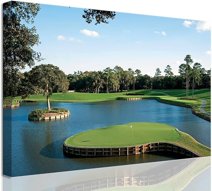 chenchenArt USA Golf Course Wall Art TPC Sawgrass Golf Course Pictures Canvas Prints Golf Wall Decor for Living Room Bedroom Bathroom Home Decorations Framed Ready to Hang(28''H x 44''W)