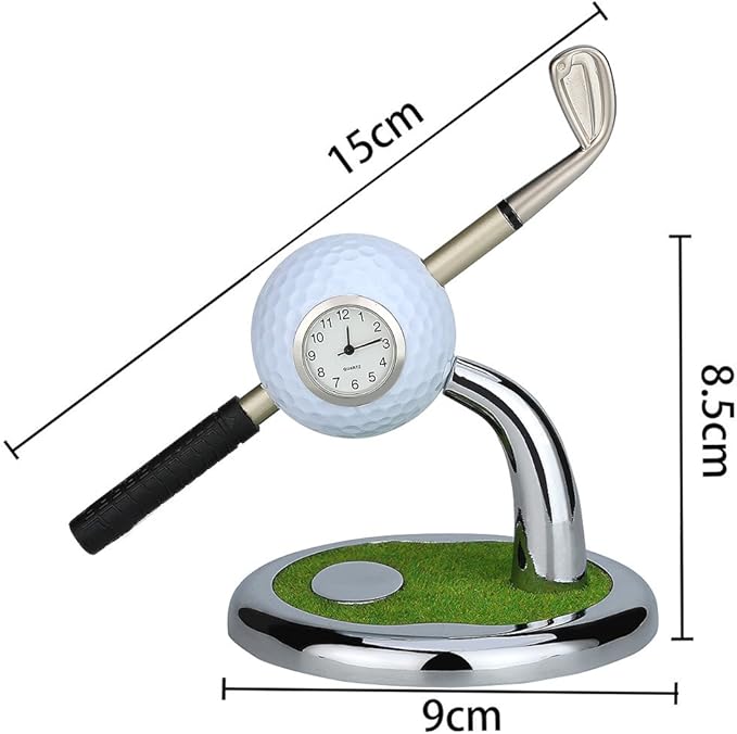 10L0L Golf Pen Holder with Clock Unique Gifts for Men, Mini Desktop Holder, Compatible with Enthusiasts Funny Business Gifts Includes Pen Set of 2 Office Desk Accessories- White