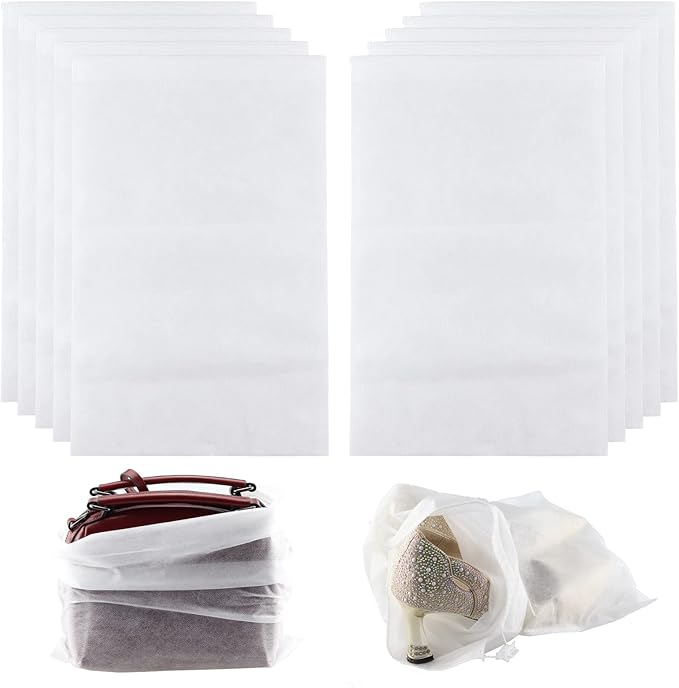 Travel Shoe Bags 10Pcs Non-woven Fabric Storage Bags Portable Dust Cover Pouch Packing Bags with Drawstring (Medium)