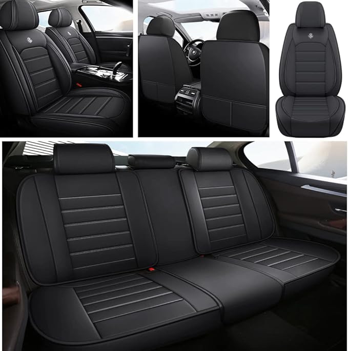 Leather Car Seat Covers for Volkswagen Golf SportWagen 2015-2019,Waterproof Soft Seat Covers,Interior Accessories Seat Covers Protector Airbag Compatible(5pcs Black Standard)