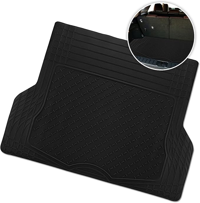 ZONETECH All Weather Rubber Semi Pattern Cargo Liner Trunk Floor Mat – Premium Quality Black Heavy Duty Cargo Trunk Floor Mat