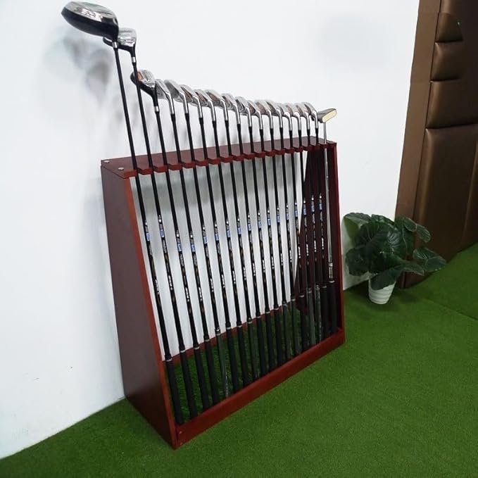 Aimery Golf Club Rack,Putter Rack,18-Clubs Display Stand for Golf Club, Billiard Cues & Fishing Rod,Wooden Golf Club Holder for Garage & Simulator Room (Color : B)