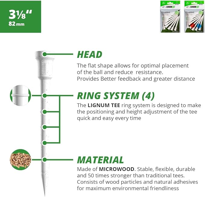 LIGNUM Unbreakable Microwood Golf Tees 50x More Durable/Adjustable Golf Tee/Innovative Wood Fiber and Natural Adhesives/Golf Tee, Golf Tees, Tees Golf, Golf Ball Tees/Pack of 3