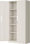 Greenvelly Metal Storage Cabinets, 72” Steel Garage Storage Cabinet with Doors and 4 Shelves, Metal Tool Cabinet, Steel Filing Cabinet for Home Office, Basement, Garage, School(Grey)