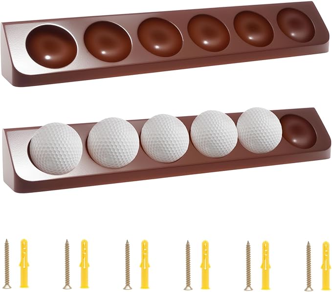 2 Pack Wooden Golf Ball Display Case - Wall Mounted Golf Ball Stand Holder Display with Screws, Each 6 Standard Size for Golf Enthusiasts