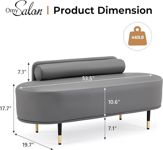 OmySalon Waiting Room Bench with Low Back, 53.5" Office Guest Chair, Faux Leather Upholstered Reception Seating, Lobby Bench for Beauty Salon Barbershop Airport Bank Hall Room Conference