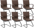 CIMOTA Waiting Room Chairs Set of 6 Leather Office Guest Chair Mid Back Reception Chairs with Sled Base for Meeting/Patient/Conference Room, Retro Brown, 6PCS