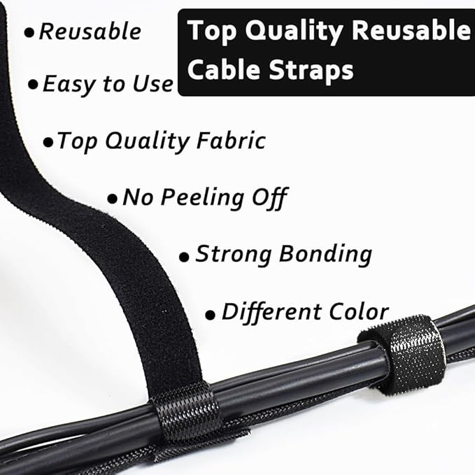 100pcs Cable Ties Reusable All-Black Wire Ties Cable Management Cord Ties Reusable for Electronics Hook and Loop Cable Ties for Computer 6 Inch