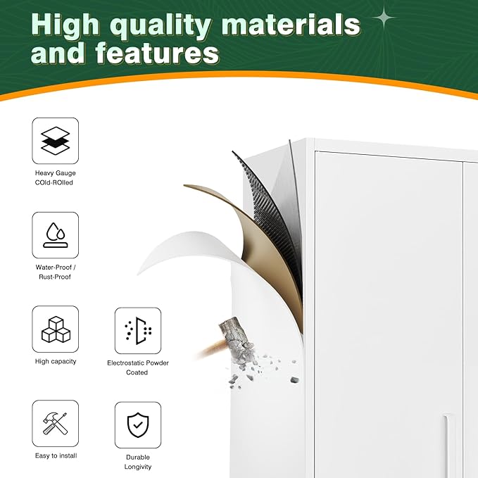 Letaya Metal White Storage Cabinet with Lock-71 Tall Metal Pantry Cabinets,5 Adjustable Shelves and Door for Home,Office,Kitchen,Warehouse,Utility Room(White)