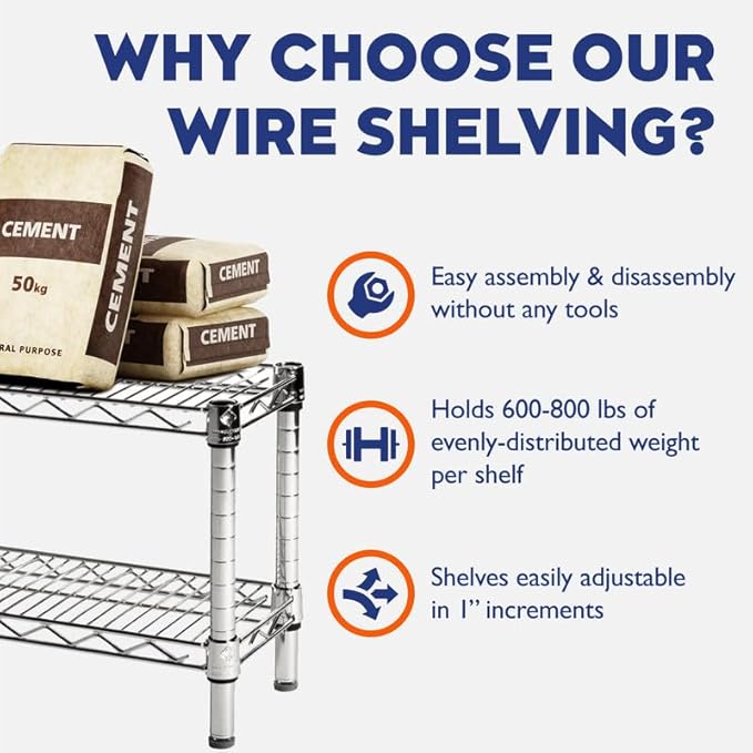 Shelving Inc. 12" d x 18" w Chrome Wire Shelving with 1 Tier Shelf, Weight Capacity 800lbs Per Shelf