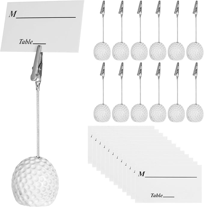 12 Pcs Ball Base Memo Clips, Resin Golf Ball Shaped Card Holders with Alligator Clips, Table Number Card Stands, Picture Photo Display Holders, Note Paper Clips for Wedding, Office