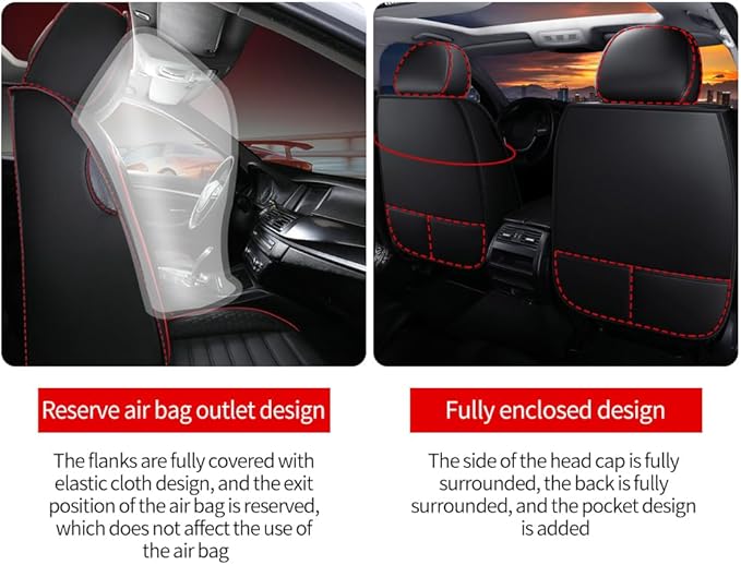 Leather Car Seat Covers for Volkswagen Golf 2001-2021,Car Seat Covers Full Set,Seat Covers with Safety,Waterproof Seat Cover Compatible Airbag(5pcs Black&Red Bars Standard)