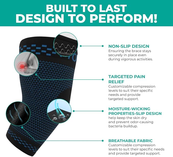 Modvel 2 Pack Elbow Brace - Golfer's Elbow Compression Sleeve Support for Joint Pain Relief, Recovery, Tendonitis Braces, Tennis Elbows Brace For Men & Women, Workout & Weightlifting Arm Wrap, Blue