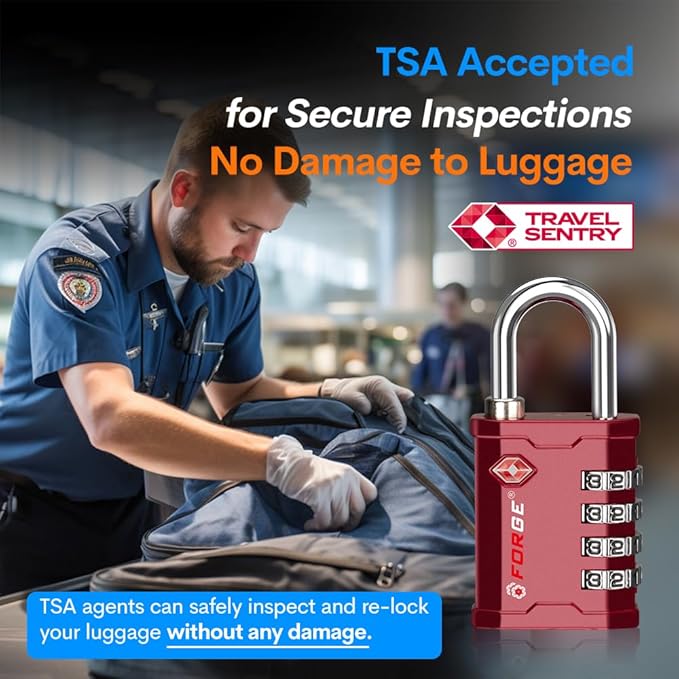 FORGE 4 Digit TSA Approved Combination Lock, Tool Box and Case Lock, Combination Padlock for Travel, Gym, Home. Red 2 Locks.