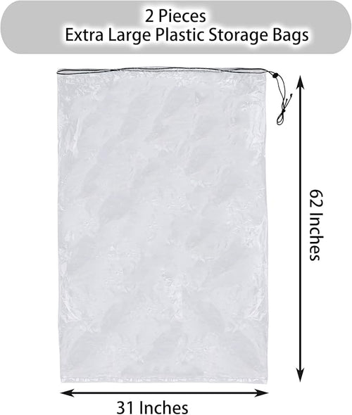 2 Pack Golf Bag Cover, 31x62 inches Extra Large Clear Drawstring Dust Covers Plastic Storage Bags, Good for Household Organizing Reusable