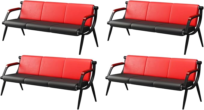 wonline Waiting Room Bench, Office Furniture Reception Chairs with Arms, Leather Chairs is Suitable for Clinic,Airport,Hospital,Barber,Salon,Bank-(Red&Black,4pcs)