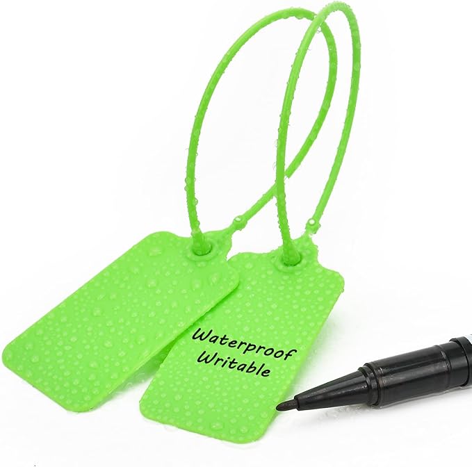 50pcs Luggage Tags Plastic Seals Shipping Label Logistics Sign Tie Bag Tag, Sealing Storage Multi Purpose Name ID Tag with Marker for Suitcases, Backpack, Schoolbag, Car Key (Green)