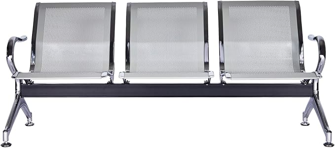 3-Seat Waiting Room Chairs - Waiting Room Bench with Arms Airport Reception Bench Guest Reception Chairs Lobby Bench Waiting Area for Airport Market Bank Hospital School Barbersho, Silver