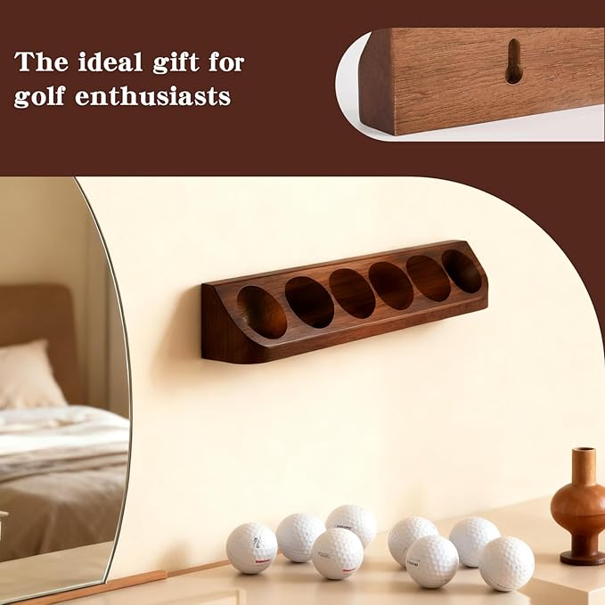 2-Pack Walnut Wood Golf Ball Display Case Wall Mount - Golf Ball Holder for Collector Sport Memorabilia Decor Gift