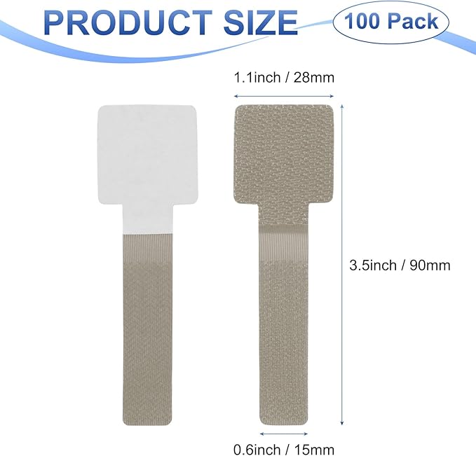 100-Pack Hook and Loop Cable Ties, 3.5 x 1.1 Inch Adjustable Self-Adhesive Cord Organizer for Desk/Home/Wall/Office Essentials, Cable Management Under Desk [Beige]