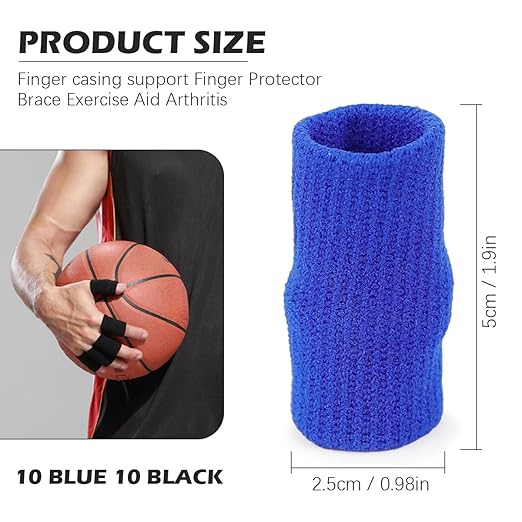20Pcs Finger Sleeves Sport Finger Sleeves Protectors Elastic Brace Sleeves Breathable Finger Wraps for Basketball Baseball (Black+Blue)