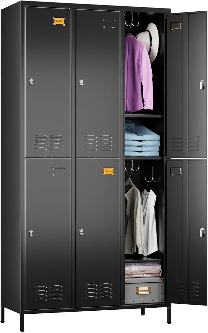 METAN Metal Locker for School Office Gym Bedroom,6 Doors Steel Storage Locker Cabinet for Employees,Industrial Storage Locker with 1 Shelves,Assembly Required (6 Door-Black)