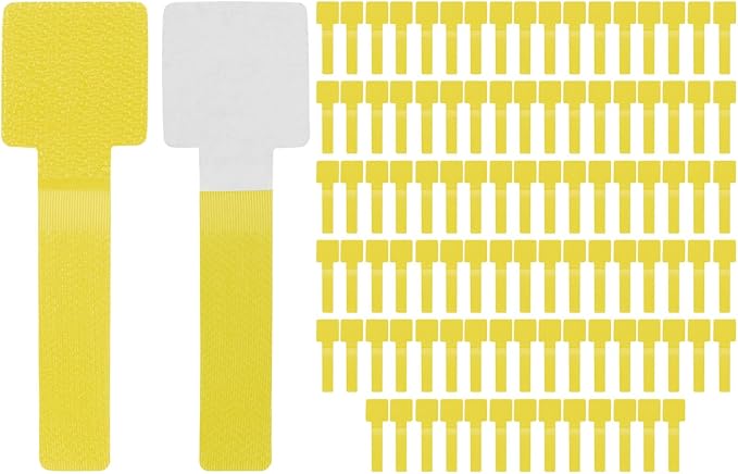100-Pack Hook and Loop Cable Ties, 3.5 x 1.1 Inch Adjustable Self-Adhesive Cord Organizer for Desk/Home/Wall/Office Essentials, Cable Management Under Desk [Yellow]