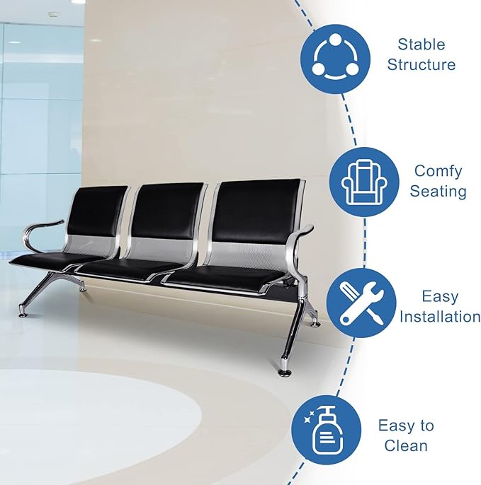 kinbor PU Leather Waiting Room Chairs - Waiting Bench Seating Lobby Chairs for Airport, Bank, Hospital, Salon, Barbershop (Set of 2)