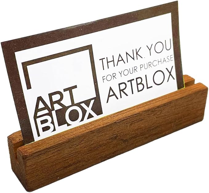 Artblox Personalized Office Desk Name Plate and Business Card Holder | Clear Acrylic Glass with Teak Wood Stand | Abstract Net Design Customized with Your Name and Credentials Office Desk Décor
