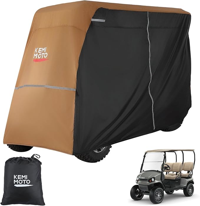 KEMIMOTO Golf Cart Cover, 2/2+2/4/4+2/6/6+2/8 Passenger Heavy Duty Golf Cart Rain Covers with Storage Bag Universal Compatible with EZGO Club Car