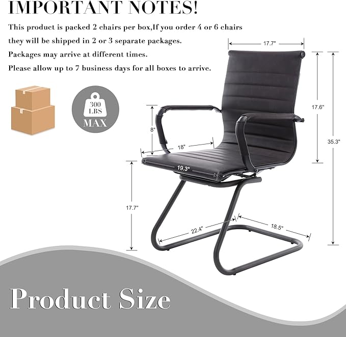 CIMOTA Waiting Room Chairs Leather Office Guest Chair Mid Back Reception Chairs with Sled Base for Meeting/Patient/Conference Room, Retro Black Set of 8