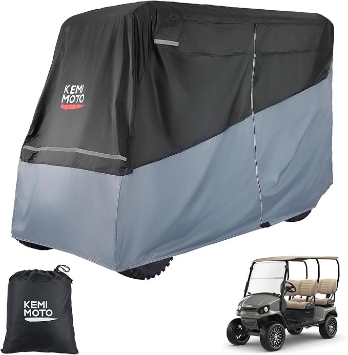 KEMIMOTO Golf Cart Cover, 2/2+2/4/4+2/6/6+2/8 Passenger Heavy Duty Golf Cart Rain Covers with Storage Bag Universal Compatible with EZGO Club Car