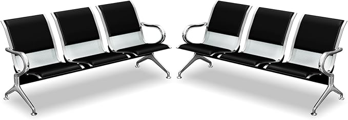 kinbor PU Leather Waiting Room Chairs - Waiting Bench Seating Lobby Chairs for Airport, Bank, Hospital, Salon, Barbershop (Set of 2)