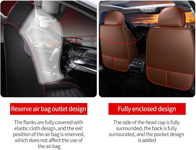 Leather Car Seat Covers for Volkswagen Golf 2001-2021,Car Seat Covers Full Set,Seat Covers with Safety,Waterproof Seat Cover Compatible Airbag(5pcs Coffee Luxury)