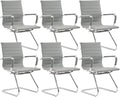 CIMOTA Waiting Room Chairs Set of 6 Leather Office Guest Chair Mid Back Reception Chairs with Sled Base for Meeting/Patient/Conference Room, Grey, 6PCS
