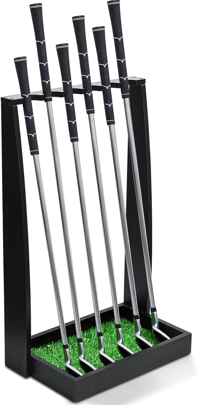 Lenwen Wooden Golf Putter Stand Golf Club Holder Stand Wooden Display Rack Floor Display Rack Club Organizer for Storage Sports Indoor Home Office Simulator Garage