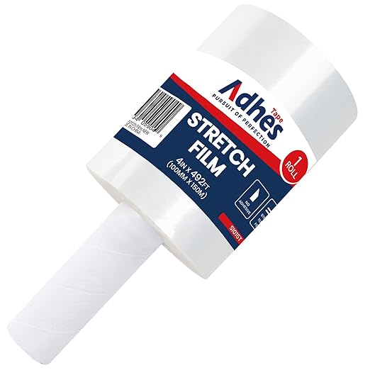 ADHES Handheld Stretch Film, 100mm x 150m, Heavy Duty Plastic Wrap for Packaging, Moving, and Storage