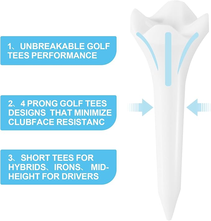 Weslymoo 1 1/2 Inch Plastic Golf Tees, Short Tees 120 Pack with Low-Friction Design for Iron、Par Threes、Hybrids and Driving Range, with High Stability and Low-Friction Performance Golf Tees Plastic