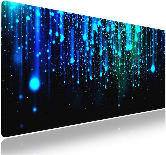 Wknoon. Extra Large Gaming Mouse Pad (31.5" x 11.8") with Durable Stitched Edges – Ethereal Blue Sparkling Light Rain, Anti-Slip Rubber Base & Smooth Fabric Surface Extended XXL Desk Mat